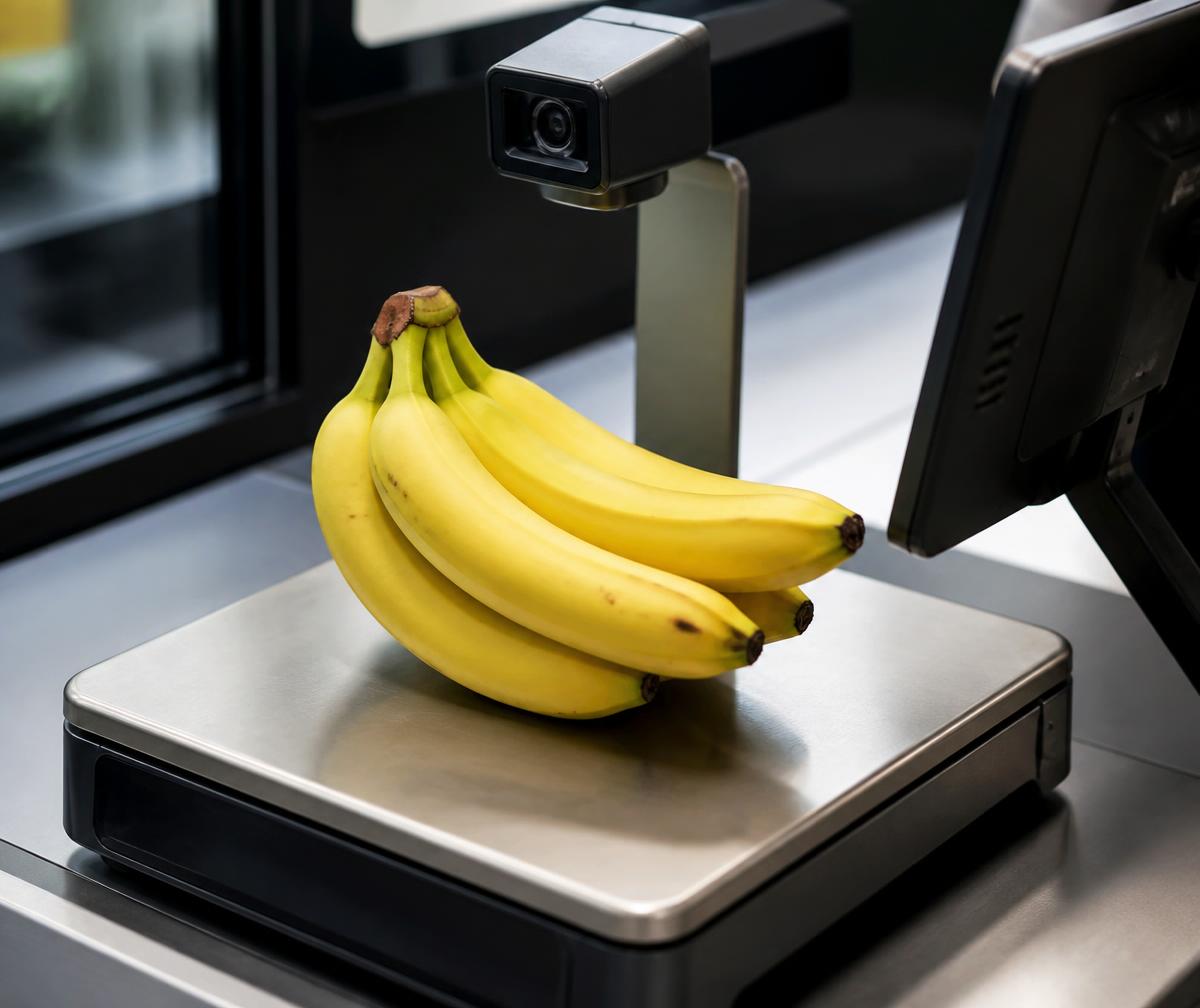 Loose produce being weighed on a checkout scale at a grocery register